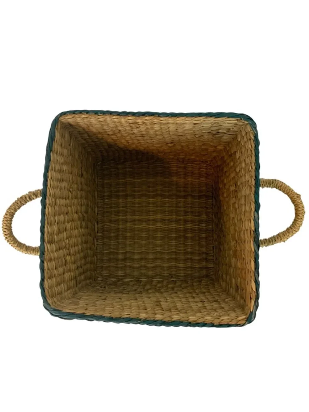Square Bolga Basket With Lid Handles Handwoven Straw Multicolor Stripes Storage